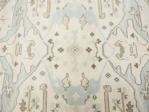 Muted Cream Floral Transitional 9X9 Oushak Oriental Round Rug