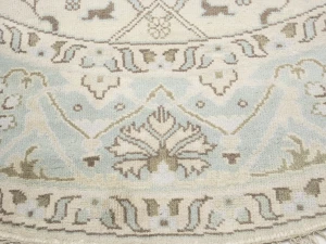 Muted Cream Floral Transitional 9X9 Oushak Oriental Round Rug