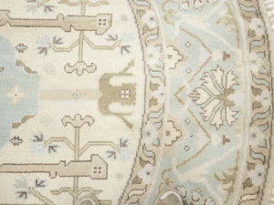 Muted Cream Floral Transitional 9X9 Oushak Oriental Round Rug