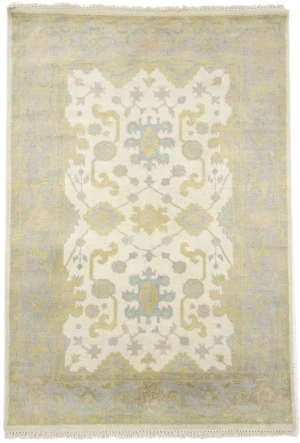Muted Cream Floral 4X6 Oushak Chobi Oriental Rug