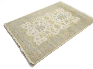 Muted Cream Floral 4X6 Oushak Chobi Oriental Rug