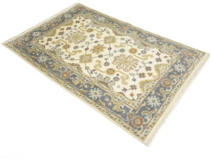 Muted Cream Floral 4X6 Oushak Chobi Oriental Rug