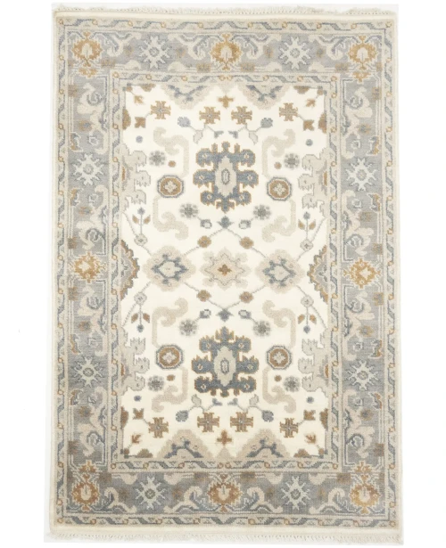 Muted Cream Floral 4X6 Oushak Chobi Oriental Rug