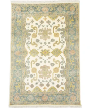 Muted Green Slate Floral 4X6 Oushak Chobi Oriental Rug