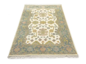 Muted Green Slate Floral 4X6 Oushak Chobi Oriental Rug