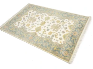 Muted Green Slate Floral 4X6 Oushak Chobi Oriental Rug