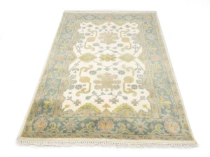 Muted Green Slate Floral 4X6 Oushak Chobi Oriental Rug