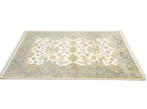 Muted Green Slate Floral 4X6 Oushak Chobi Oriental Rug