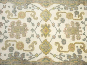 Muted Green Slate Floral 4X6 Oushak Chobi Oriental Rug