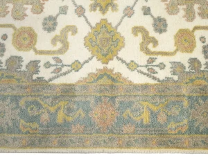 Muted Green Slate Floral 4X6 Oushak Chobi Oriental Rug