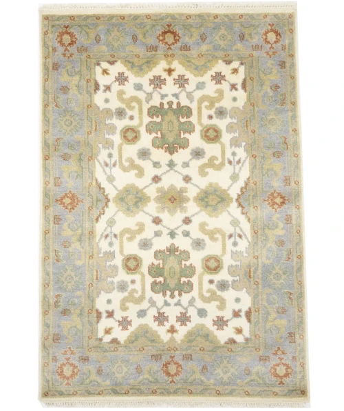 Muted Cream Floral 4X6 Oushak Chobi Oriental Rug