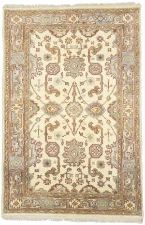 Muted Cream Floral 4X6 Oushak Chobi Oriental Rug