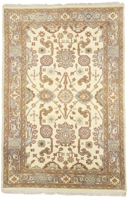 Muted Cream Floral 4X6 Oushak Chobi Oriental Rug