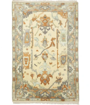 Muted Cream Floral 4X6 Oushak Chobi Oriental Rug