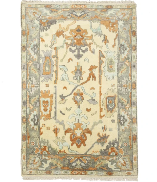 Muted Cream Floral 4X6 Oushak Chobi Oriental Rug