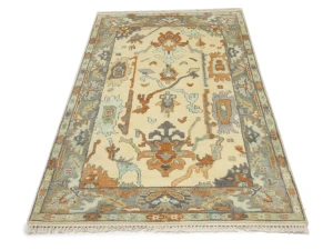 Muted Cream Floral 4X6 Oushak Chobi Oriental Rug