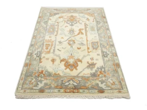 Muted Cream Floral 4X6 Oushak Chobi Oriental Rug