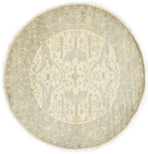 Muted Cream Floral Transitional 8X8 Oushak Chobi Oriental Round Rug