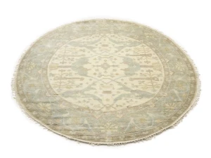 Muted Cream Floral Transitional 8X8 Oushak Chobi Oriental Round Rug