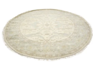 Muted Cream Floral Transitional 8X8 Oushak Chobi Oriental Round Rug