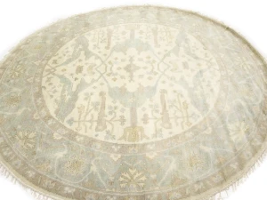 Muted Cream Floral Transitional 8X8 Oushak Chobi Oriental Round Rug