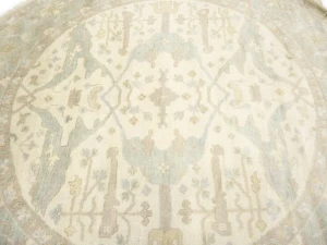 Muted Cream Floral Transitional 8X8 Oushak Chobi Oriental Round Rug