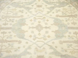 Muted Cream Floral Transitional 8X8 Oushak Chobi Oriental Round Rug
