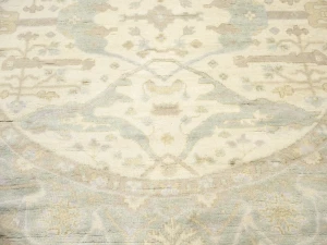 Muted Cream Floral Transitional 8X8 Oushak Chobi Oriental Round Rug