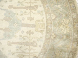 Muted Cream Floral Transitional 8X8 Oushak Chobi Oriental Round Rug