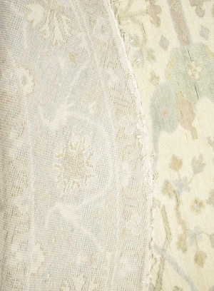 Muted Cream Floral Transitional 8X8 Oushak Chobi Oriental Round Rug