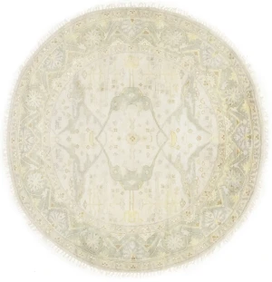 Muted Cream Floral Transitional 8X8 Oushak Chobi Oriental Round Rug