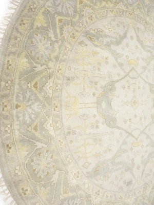 Muted Cream Floral Transitional 8X8 Oushak Chobi Oriental Round Rug