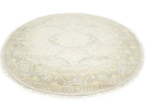 Muted Cream Floral Transitional 8X8 Oushak Chobi Oriental Round Rug