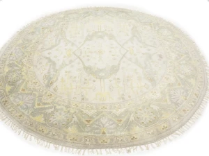 Muted Cream Floral Transitional 8X8 Oushak Chobi Oriental Round Rug