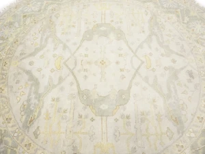Muted Cream Floral Transitional 8X8 Oushak Chobi Oriental Round Rug