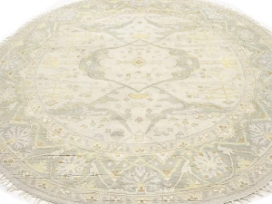 Muted Cream Floral Transitional 8X8 Oushak Chobi Oriental Round Rug