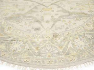 Muted Cream Floral Transitional 8X8 Oushak Chobi Oriental Round Rug