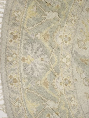 Muted Cream Floral Transitional 8X8 Oushak Chobi Oriental Round Rug