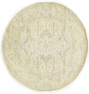 Muted Cream Floral 8X8 Oushak Chobi Oriental Round Rug