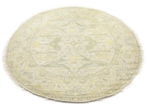 Muted Cream Floral 8X8 Oushak Chobi Oriental Round Rug