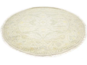 Muted Cream Floral 8X8 Oushak Chobi Oriental Round Rug