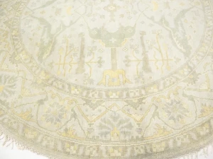 Muted Cream Floral 8X8 Oushak Chobi Oriental Round Rug