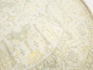 Muted Cream Floral 8X8 Oushak Chobi Oriental Round Rug