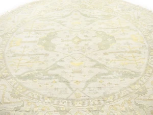 Muted Cream Floral 8X8 Oushak Chobi Oriental Round Rug