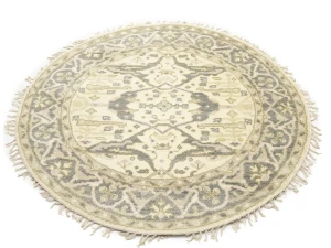 Muted Cream Floral 5X5 Oushak Chobi Oriental Round Rug