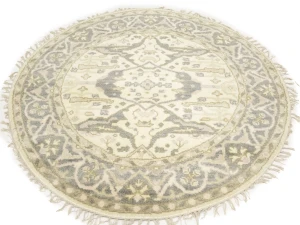 Muted Cream Floral 5X5 Oushak Chobi Oriental Round Rug