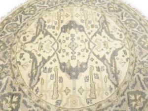 Muted Cream Floral 5X5 Oushak Chobi Oriental Round Rug