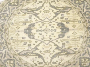 Muted Cream Floral 5X5 Oushak Chobi Oriental Round Rug