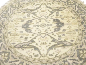 Muted Cream Floral 5X5 Oushak Chobi Oriental Round Rug