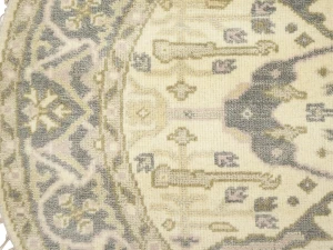 Muted Cream Floral 5X5 Oushak Chobi Oriental Round Rug